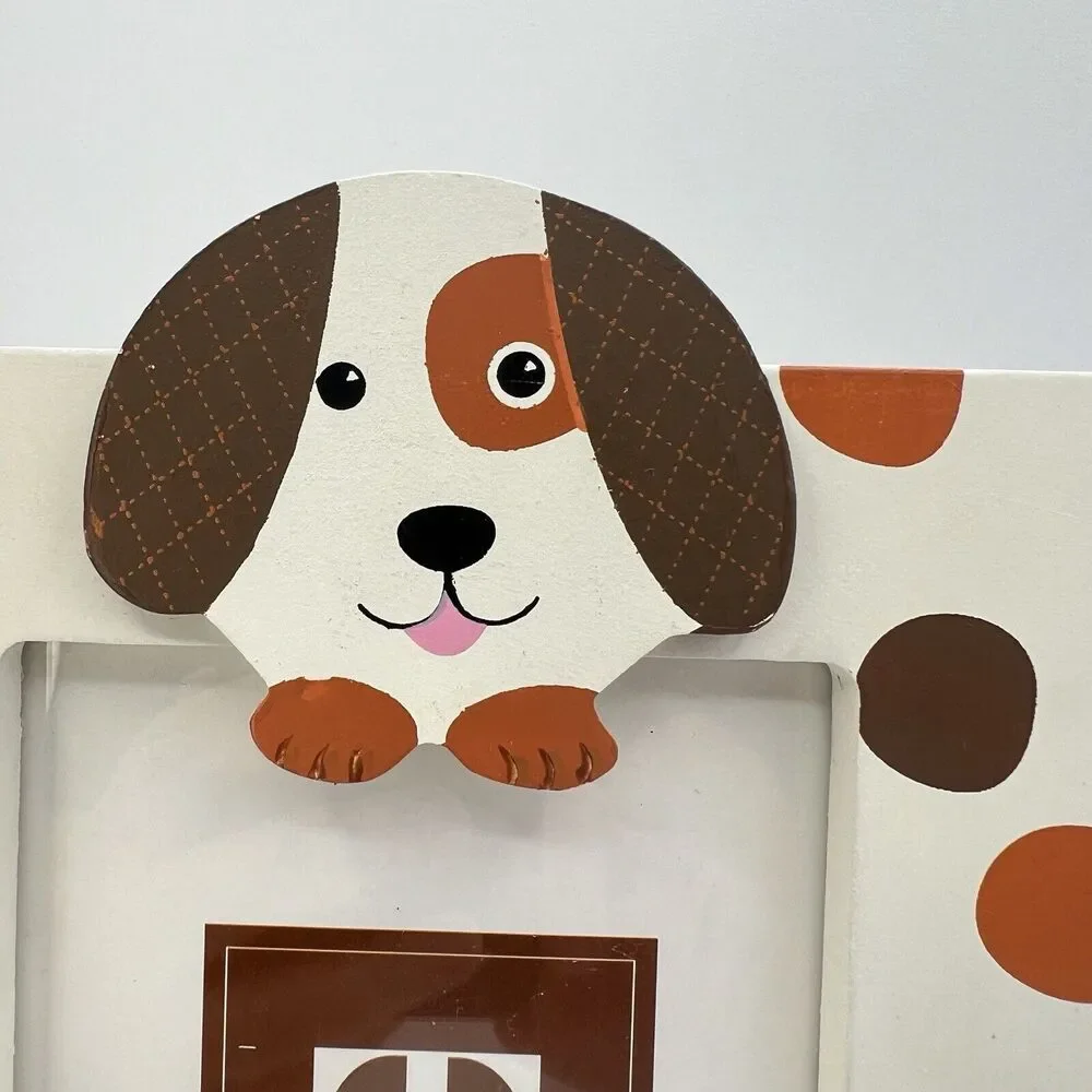 Brown Spotted Dog Photo Frame Wood White Brown 4x6 Portrait Twos Company